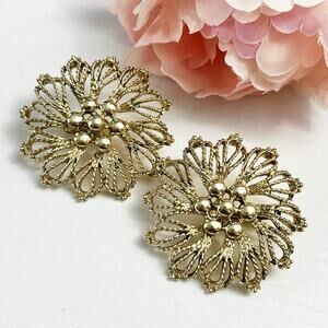 Emmons Vintage 1960's Gleaming Bows Gold Flower Clip Earrings